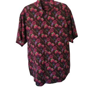 Thug Inc Button Down Shirt Mens XXL Black Neon Palm Tree AK47 Graphic Stretch